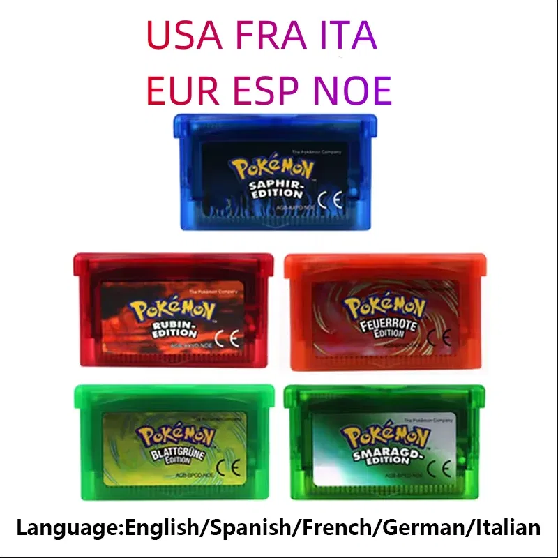 Color: Red - GBA Game 32 Bit Video Game Cartridge Console Card Pokemon Emerald Ruby FireRed LeafGreen Sapphire Multi-language for GBA/NDS