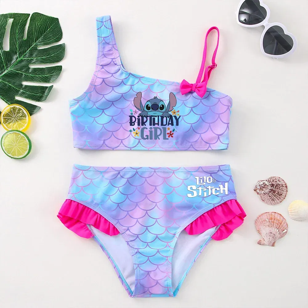 Color: Light Green, Size: S - Lilo Stitch Girls Tankini Swimsuits Summer Beach wear Children Kids Wear Bathing Suits Two-pieces Bikini Dresses Fashion