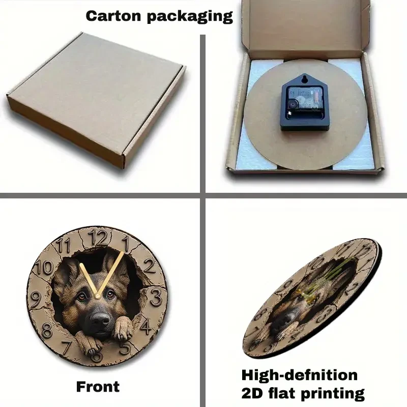 Silent German Shepherd Peeking Wall Clock