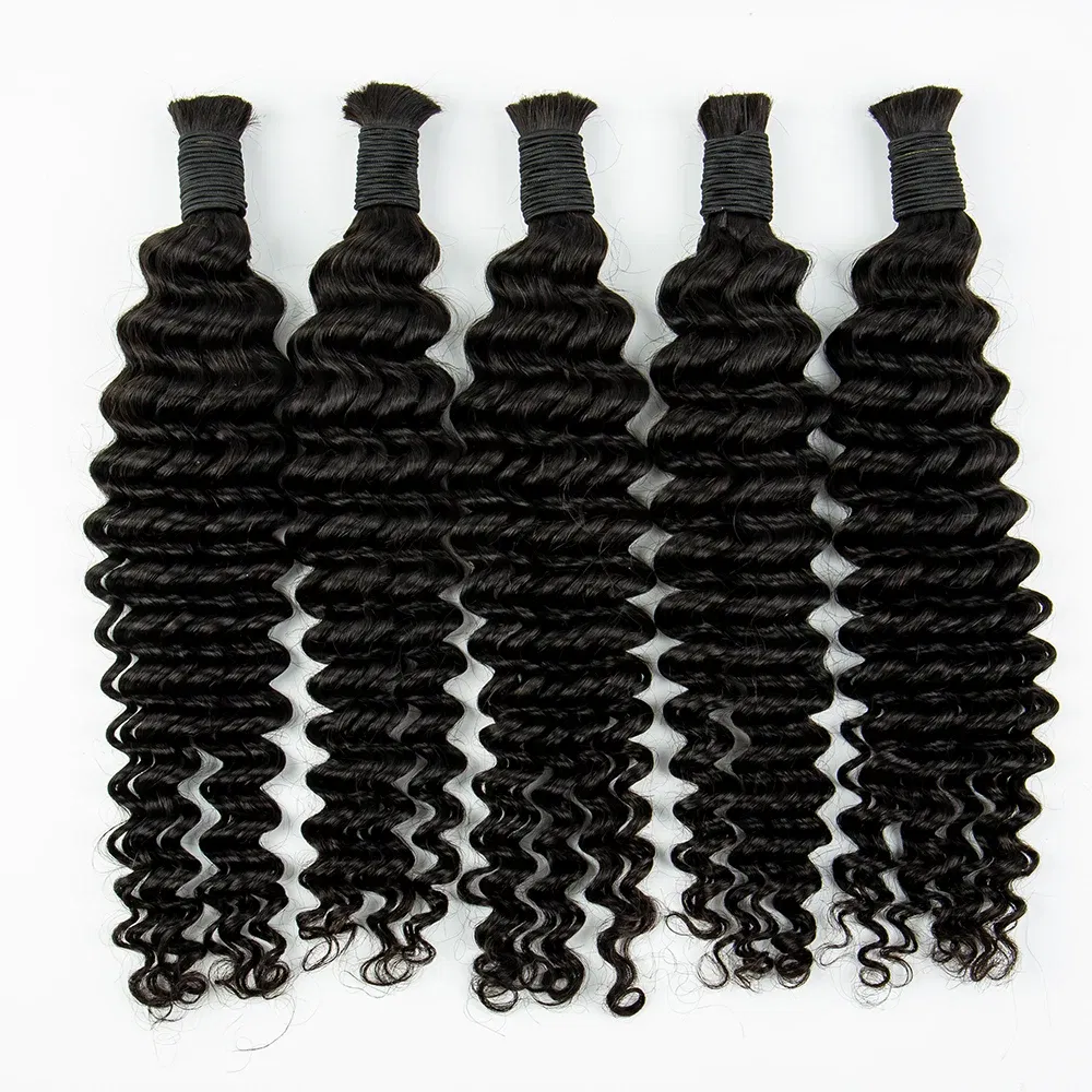 Color: Mocha Brown, Material Grade: virgin hair, Longest Hair Proportion: 30%-55%, Stretched Length: 20inches, Bulk Buy: 10Pcs/Lot - NABI Deep Wave Boho Braiding Hair Bulk 16inches  No Weft  Human Hair Extension Curly Hair Bundles for Boho Braids
