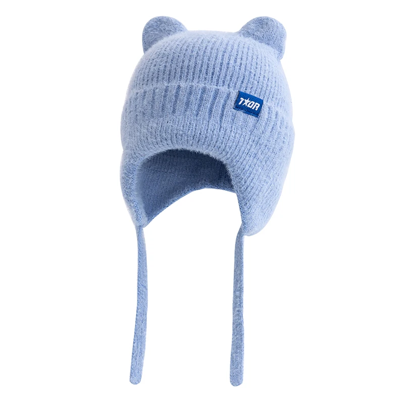 Color: Navy Blue, Size: One Size - New Women Cute Cat Ear Earflap Winter Hat Fashion Windproof Knitted Hat Kpop Style Soft Beanie Hats Candy Colors Streetwear Cap