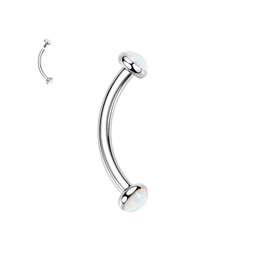 Metal color: Platinum Plated, Main Stone Color: green - 3/4/5mm Opal Steel Eyebrow Ring Internally Threaded 6mm -14mm Bar Curved Barbell Monroe Lip Stud Ear Tragus Piercing