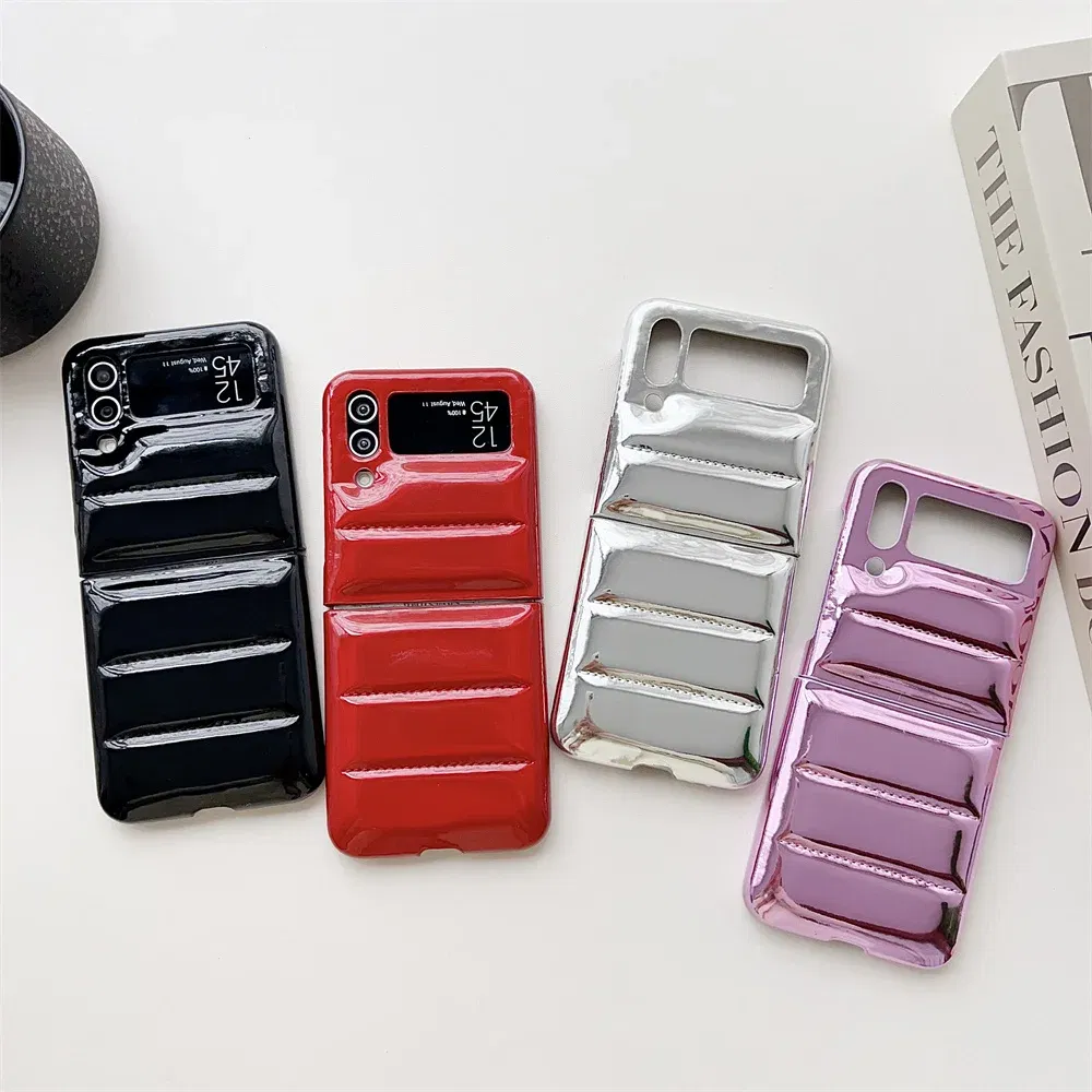 Material: Cotton Fabric, Color: Sky blue - for Samsung ZFlip5 Luxury Down Jacket Glossy Case for Samsung Galaxy Z Flip 5 4 3 flip4 Solid Color Plating Soft Silicone Cover