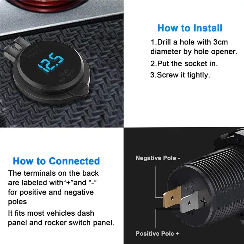 Color Name: Red - 83W USB C Car Charger Socket 12/24V Outlet Laptop Fast Charging 65W PD3.0 & QC3.0 with Digital Display for Car RV ATV Motorcycle