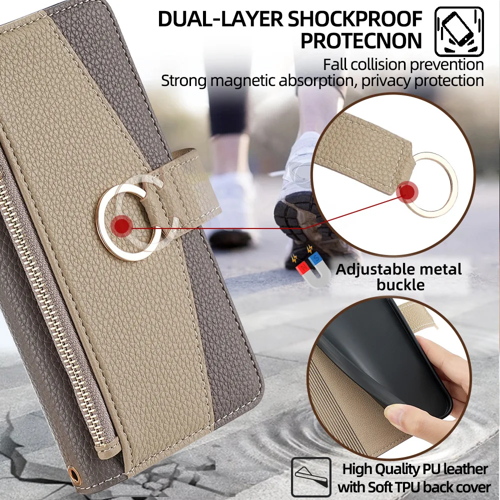 Color: Frosted Black, Compatibility by Model: Galaxy A15 - Leather Phone Case for SAMSUNG Galaxy A05 A06 A16 A15 A36 A56 A26 5G  Crossbody Wallet Case Flip Mirror Cover with Long Lanyard