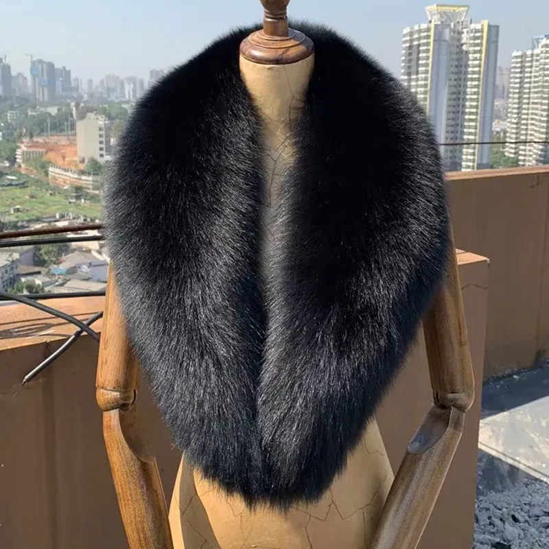 Color: MULTI, Size: M - 100% Natural Real Fox Fur Collar For Women Men Coat Jacket Fur Scarf Winter Extra Large Size Neck Warmer Fur Scarf Shawls Wraps
