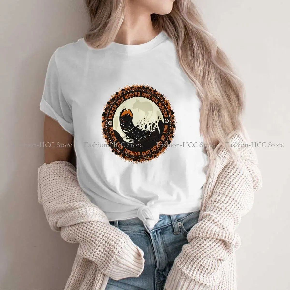 Color: WHITE, Size: M - Essential Graphic Polyester TShirt Arrakis Creative Streetwear Comfortable T Shirt Female