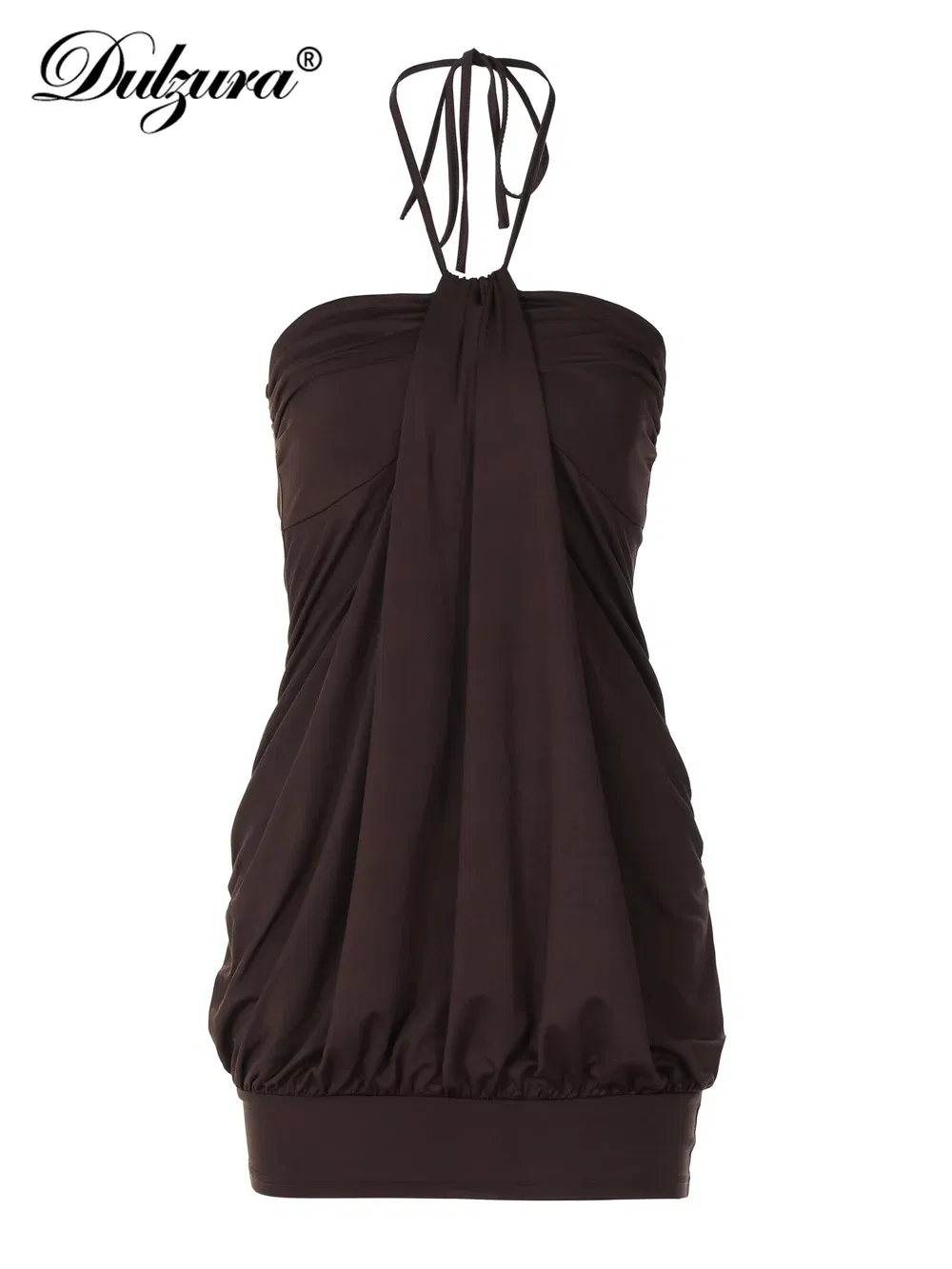 Color: black, Size: L - Dulzura Sexy Mini Halter Ruched Backless Short Dress Solid Sleeveless Women Dresses Summer Lady Party Birthday Club Clothes Y2K