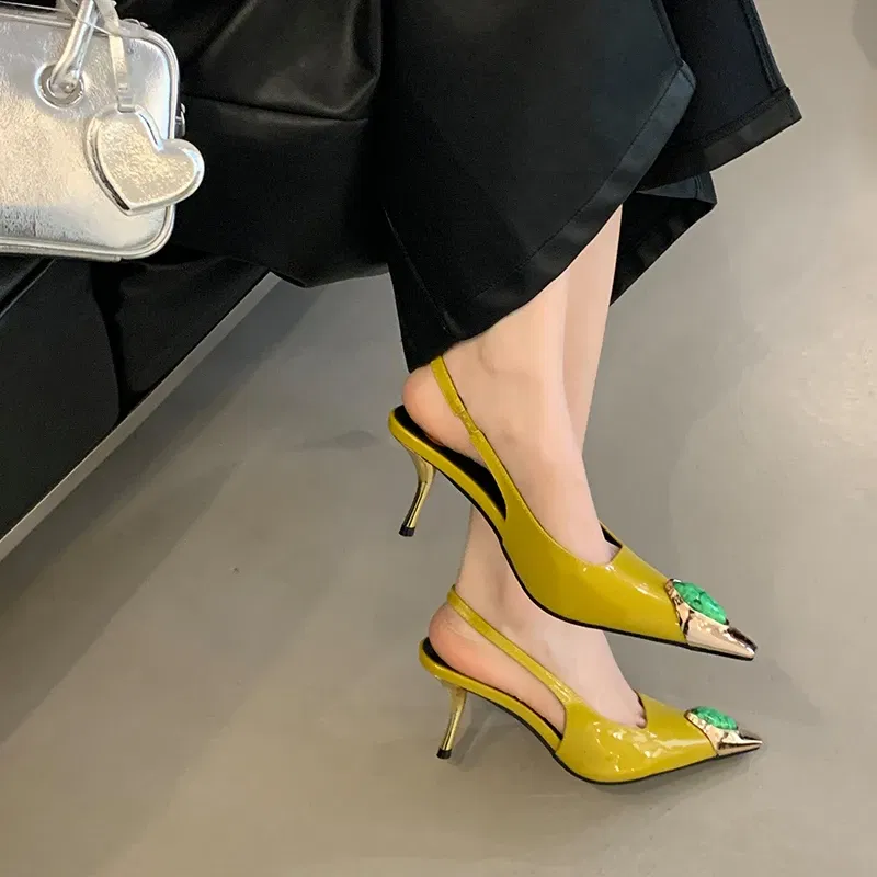 Color: wine red, Shoe Size: 40 - Sexy Women's High Heels Mules 2025 New Fashion Pointed Dress Women's Shoes Open Heel Party High Heels Striptease Sandals Women