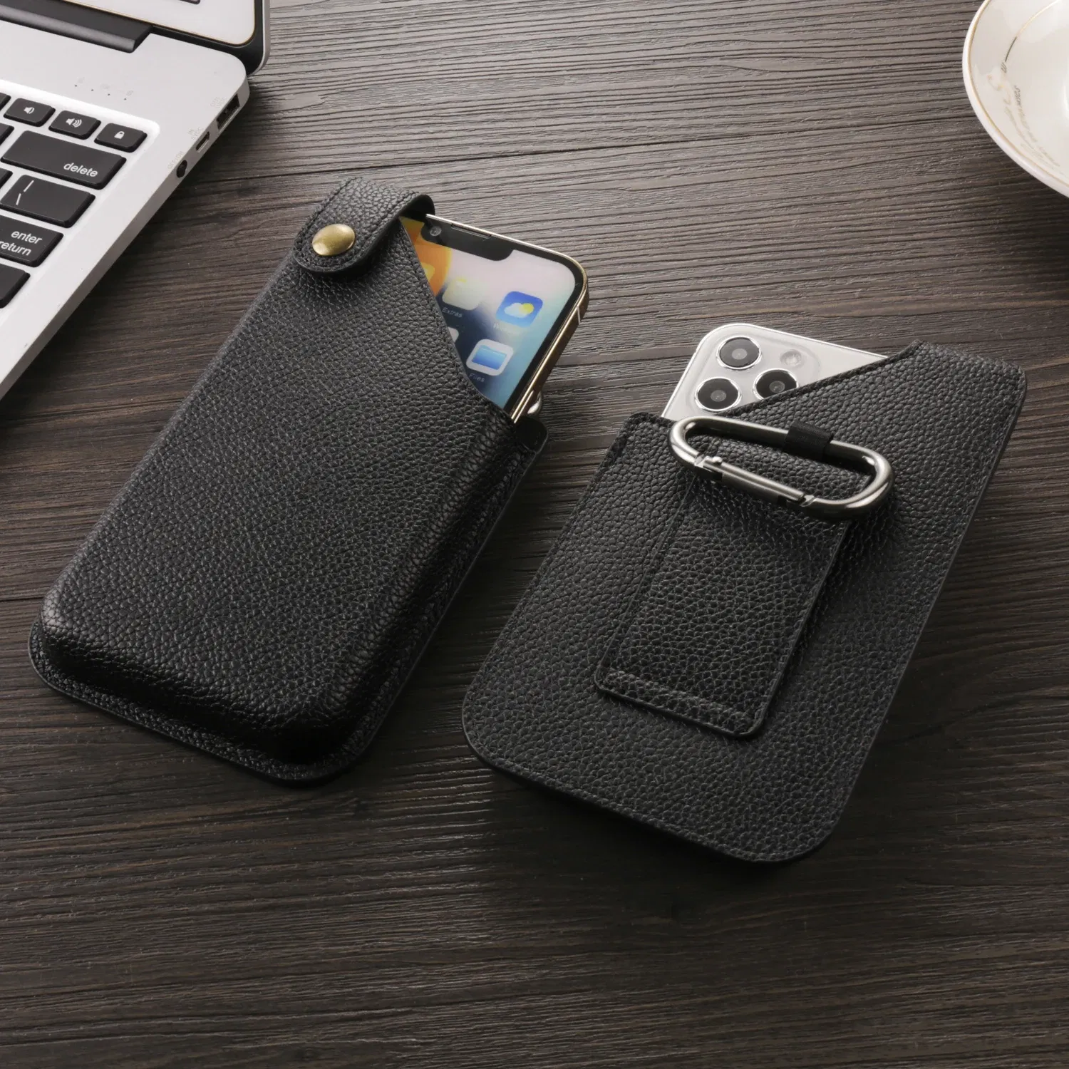 Color: Black, Ships From: CHINA, Material: Aluminum - Cow Leather Mobile Phone Holster Pouch Belt Clip Case For iPhone 15 14 Pro Samsung Galaxy Xiaomi Redmi Note Men Waist Bag Holder