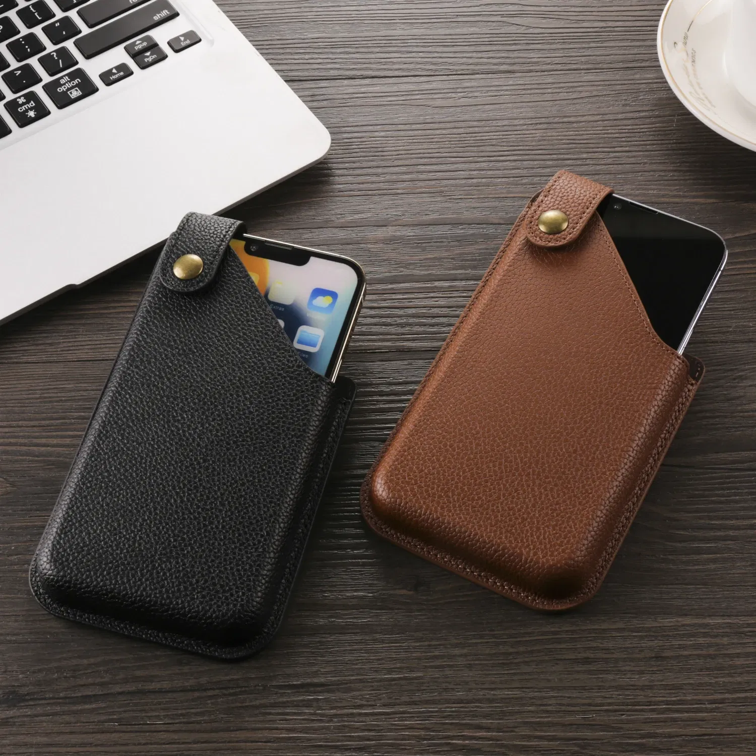 Color: Black, Ships From: CHINA, Material: Aluminum - Cow Leather Mobile Phone Holster Pouch Belt Clip Case For iPhone 15 14 Pro Samsung Galaxy Xiaomi Redmi Note Men Waist Bag Holder