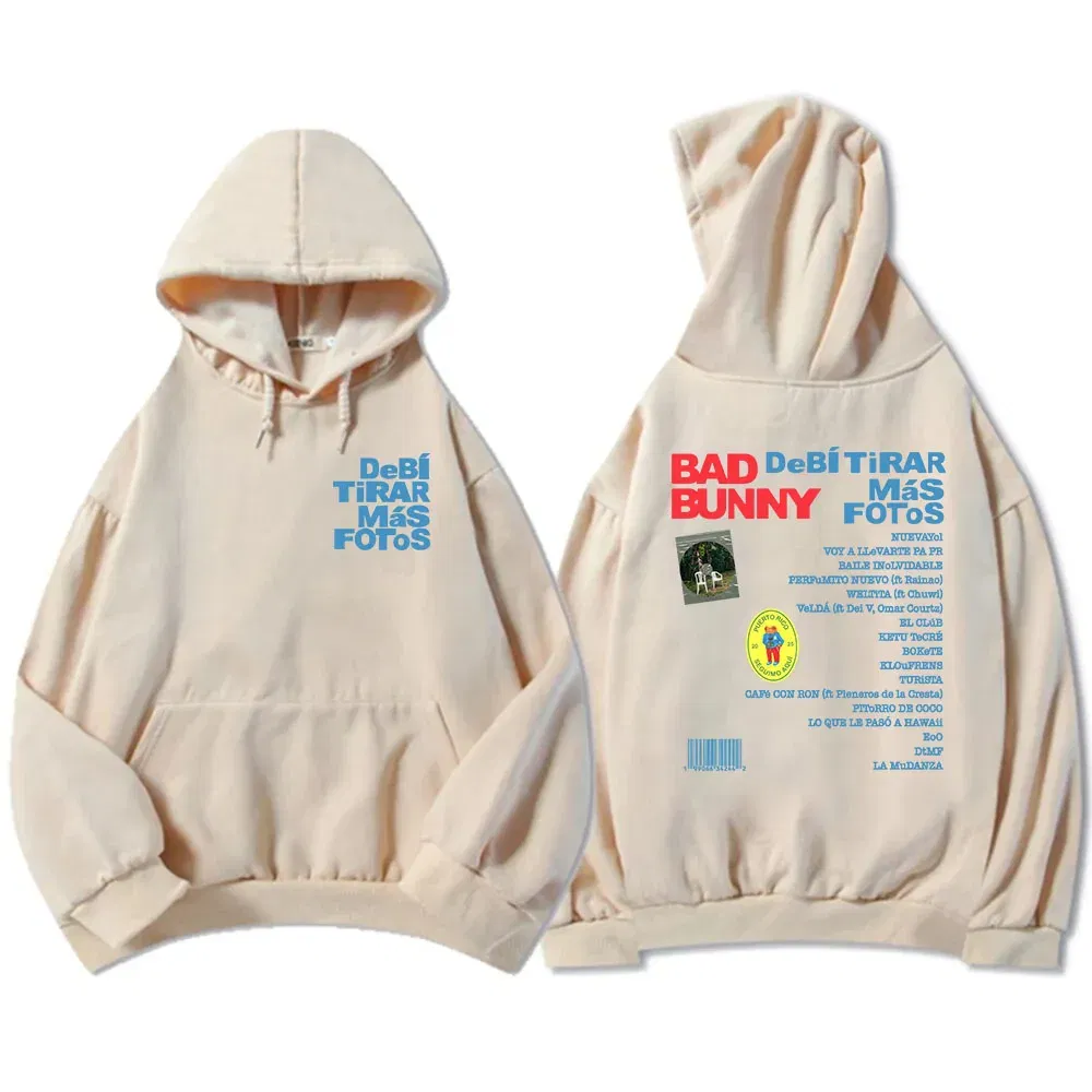 Color: Khaki, Size: S - Unisex Streetwear Bad Bunny DTMF Hoodies 2025 New Album Deb? Tirar Más Fotos Printing Sweatshirts Winter Comfortable Male Hoodie