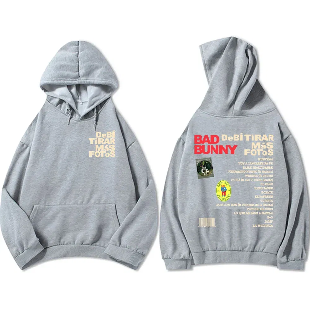 Color: Khaki, Size: S - Unisex Streetwear Bad Bunny DTMF Hoodies 2025 New Album Deb? Tirar Más Fotos Printing Sweatshirts Winter Comfortable Male Hoodie