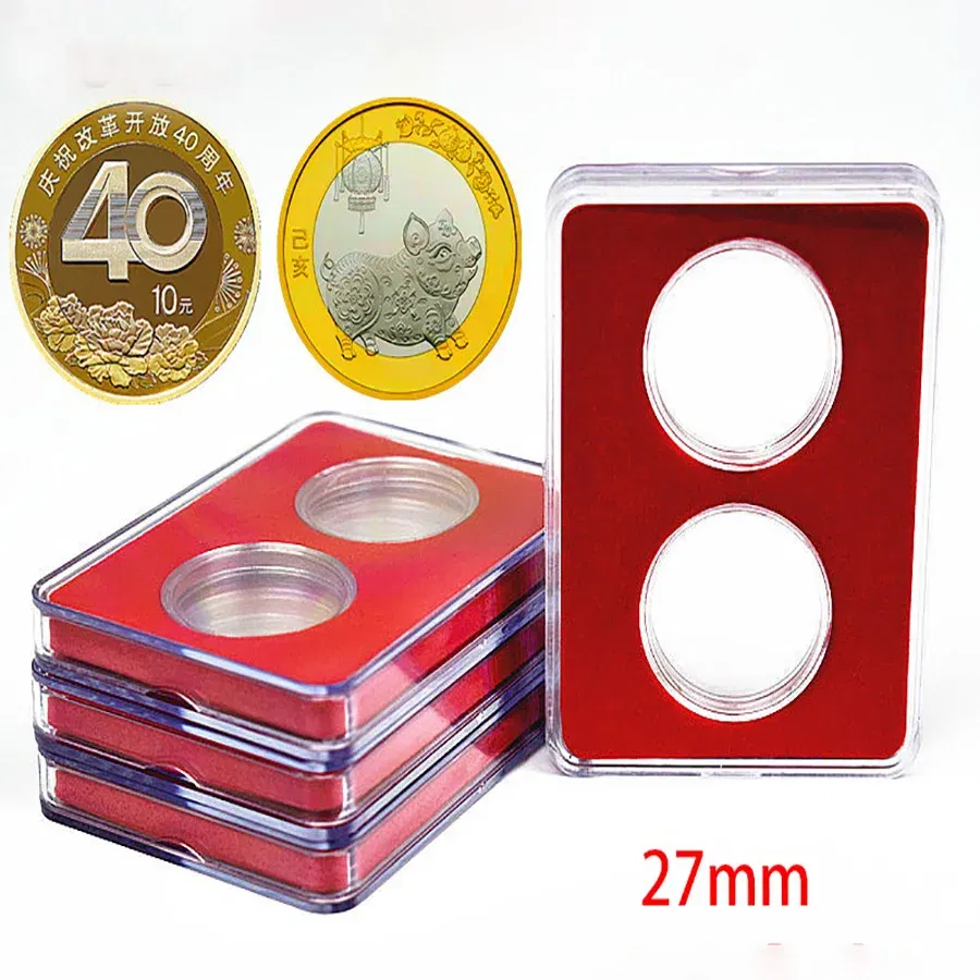 Color: Light Grey - 27mm 30mm Small Label Grade IDENTIFICATION 2 Coins slabs Holder Display Red Color Coin Collecting Storage Box