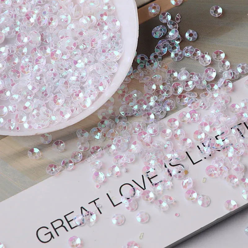 Color: Gold - 10g/pack 3mm Cup PVC Round Transparent Crystal Loose Sequins Sewing Wedding Craft Women Kids DIY Garment Nail Accessories