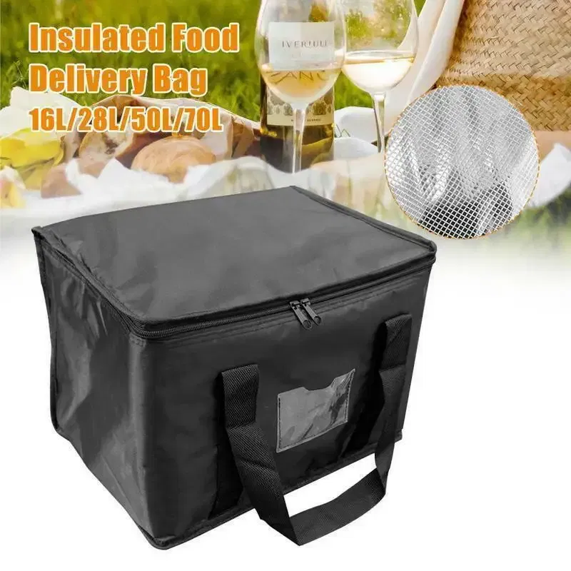 Color: Brown - Insulated Thermal Cooler Bag Drink Storage Large Chilled Bags Cool Lunch Foods Lunch Box Zip Picnic Tin Foil Food panier repas