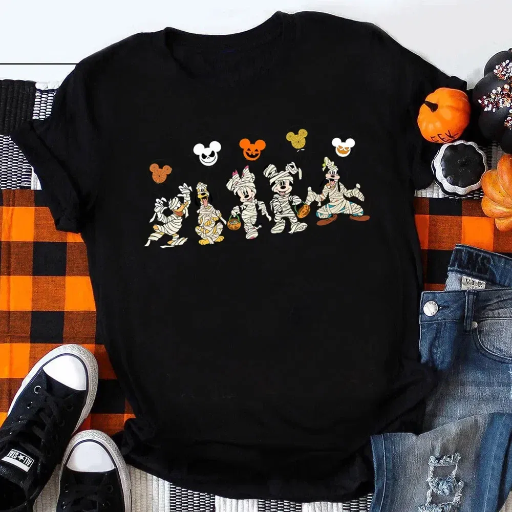 Color: SKY BLUE, Kid Size: 4T - Funny Mickey Minnie Mummy Print Disney Children Cotton T Shirts Trick Treat Fashion Halloween Cute Kid Clothes Girls Streetwear