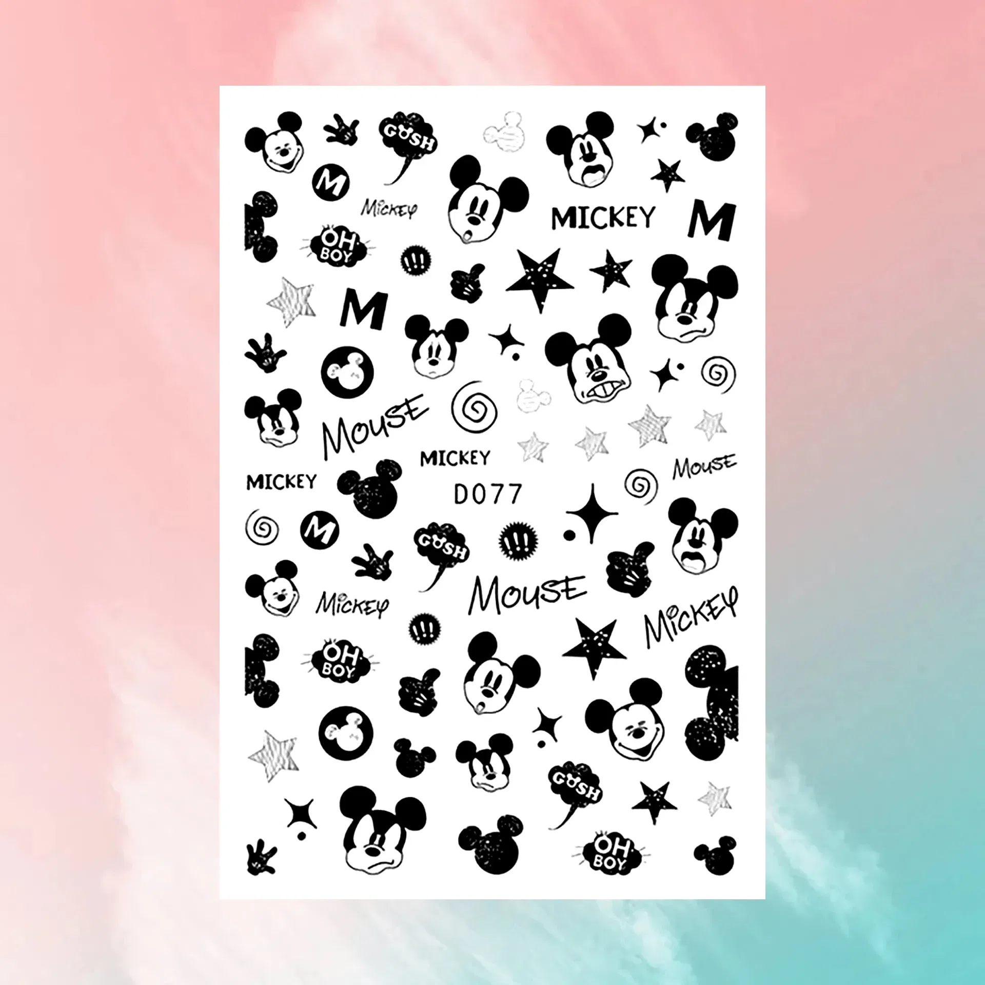 Color: Dark Red - 1PCS Disney Cartoon Nail Stickers Wholesale Waterproof Paste Nail Art Sticker Princess Mickey Anime Series Nail Decoration