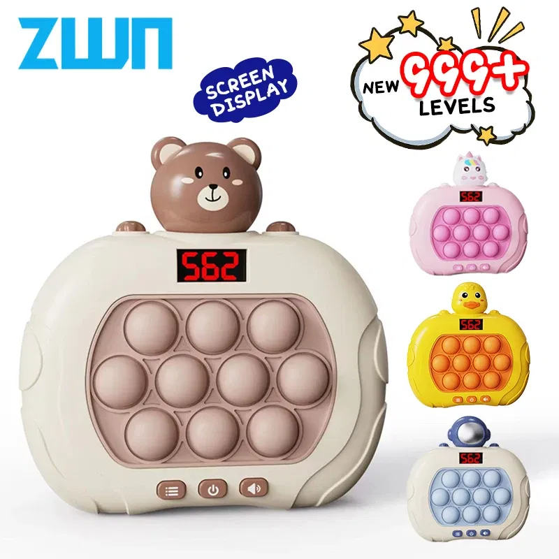 Color: Chocolate - 999 Level Electronic Pop Quick Push Bubbles Game Machine Kids Cartoon Fun Squeezing Toys Anti Stress Sensory Bubble Toy Gifts