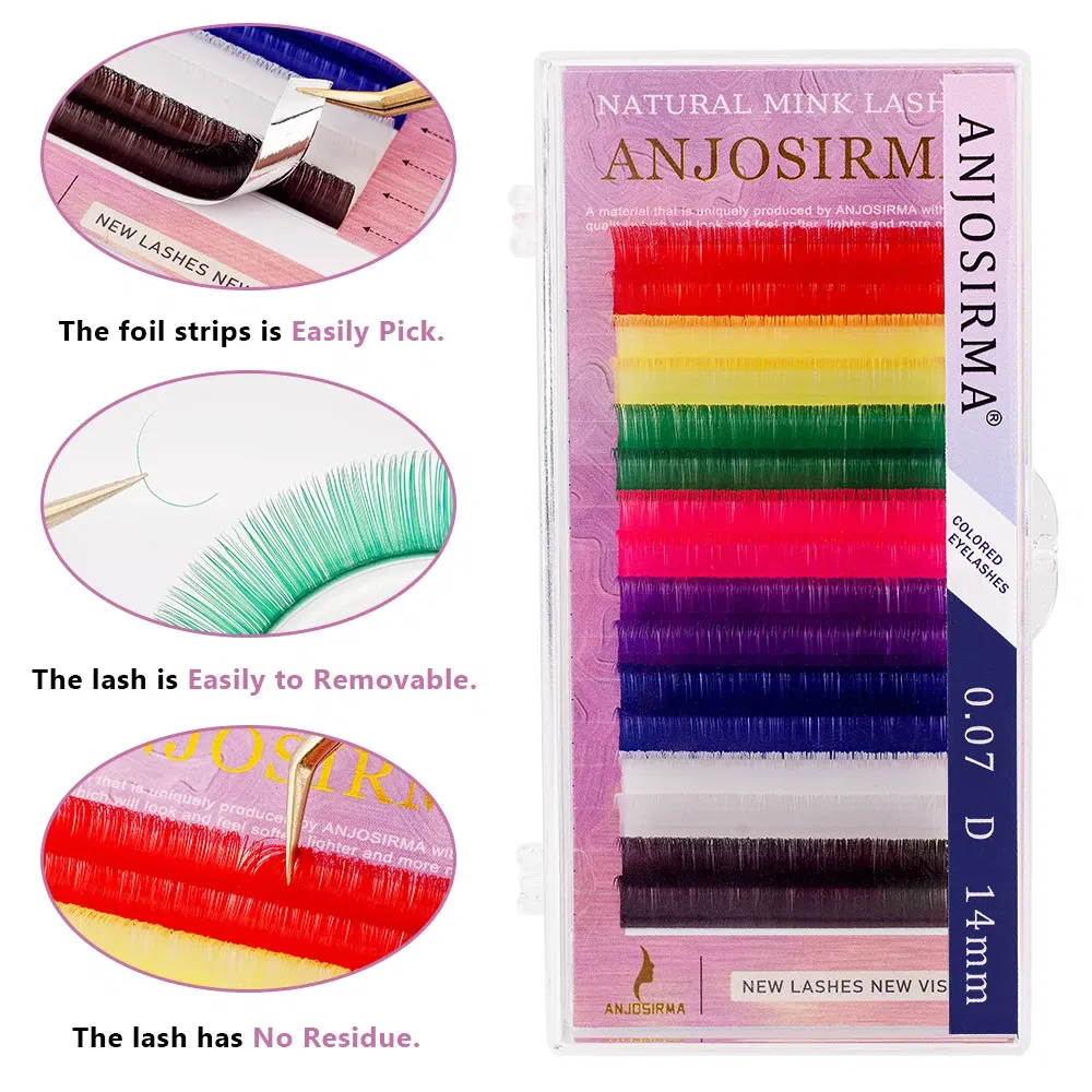 Curl: D, Thickness: 0.07mm, Length: 15mm, Ships From: CHINA - ANJOSIRMA Mix Color eyelashes Make up High Quality Soft Natural Synthetic Mink Rainbow Eyelash Extension Supplies 8 Colors Mix