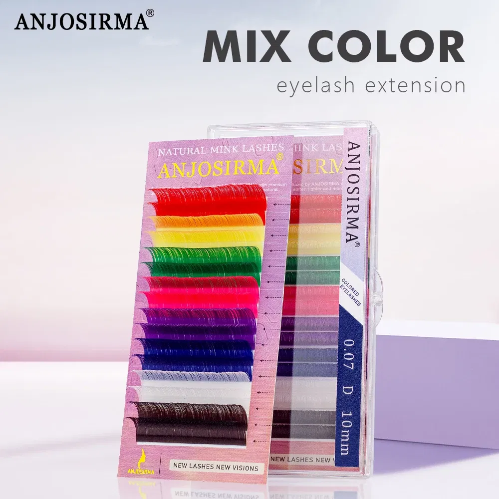 Curl: D, Thickness: 0.07mm, Length: 15mm, Ships From: CHINA - ANJOSIRMA Mix Color eyelashes Make up High Quality Soft Natural Synthetic Mink Rainbow Eyelash Extension Supplies 8 Colors Mix