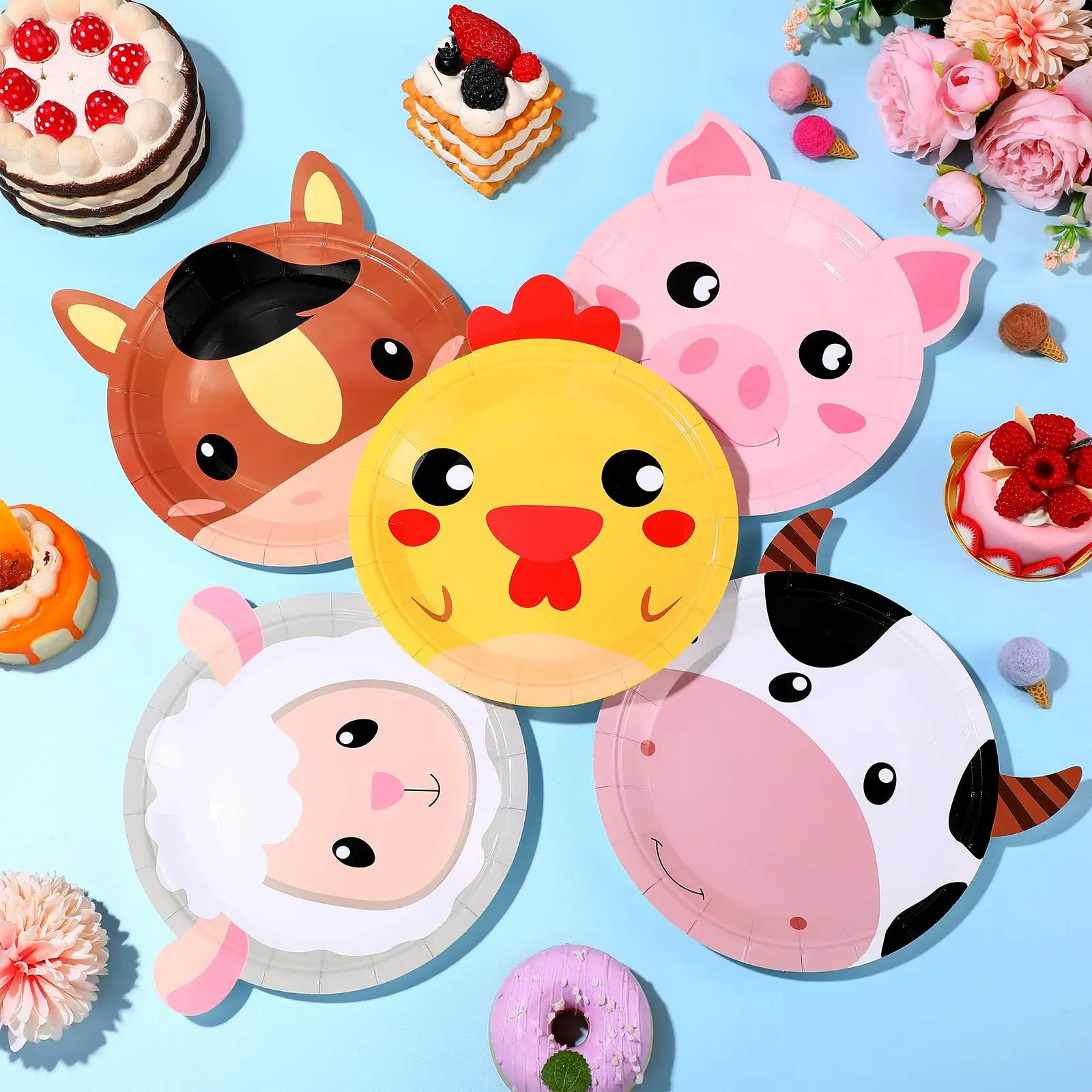 Color: Olive, Capacity: 220ml - Farm Animals Party Paper Plates Chicken Pig Cow Sheep Horse Disposable Plates Farm Birthday Party Supplies for Baby Shower