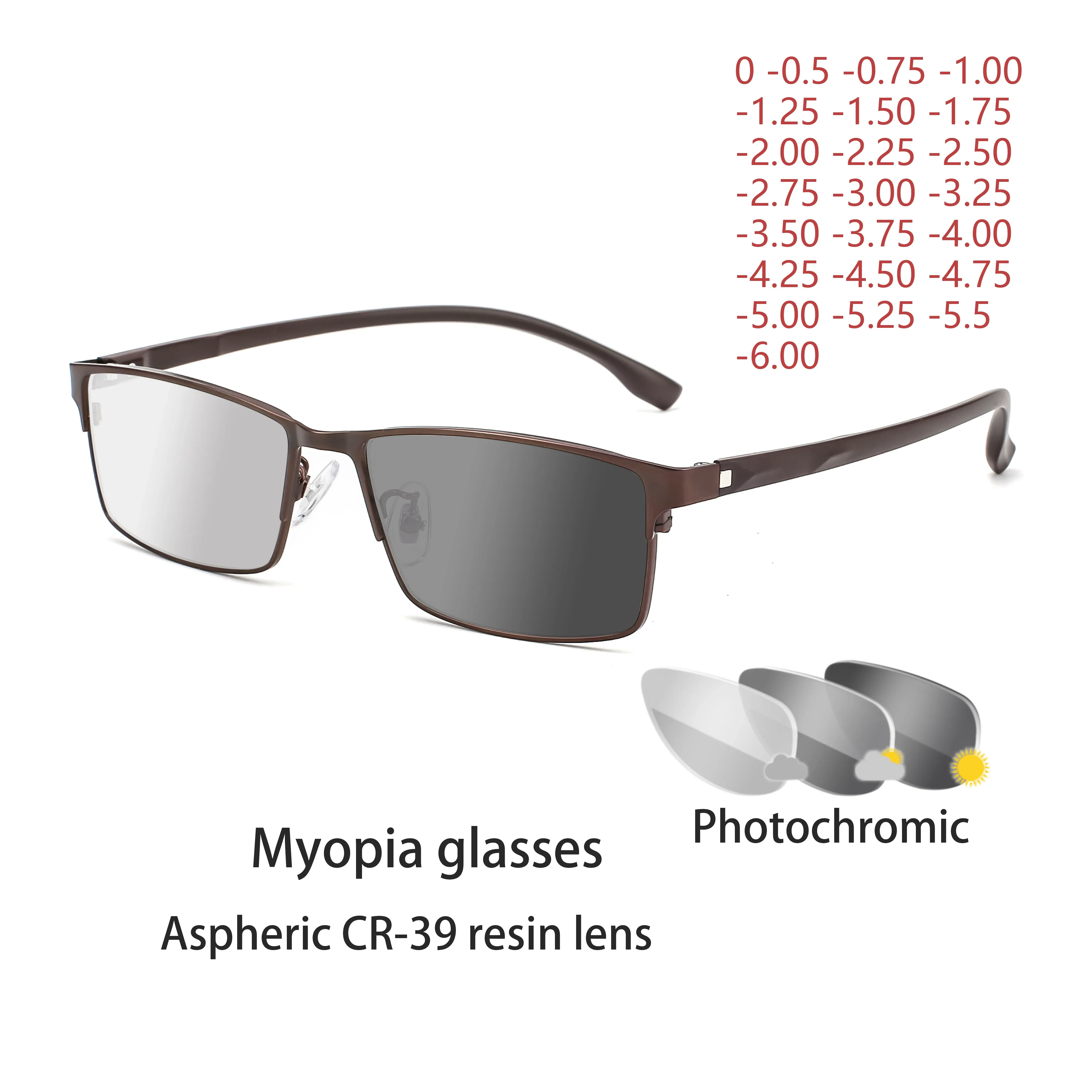 Frame Color: green, Ships From: CHINA, Eye Prescription: +150 - New Finished Myopia Sun Photochromic Glasses Fashion Chameleon Gray Lens Metal Legs With Degrees Sunglasses -1 -1.5 -2.0 -2.5 -3