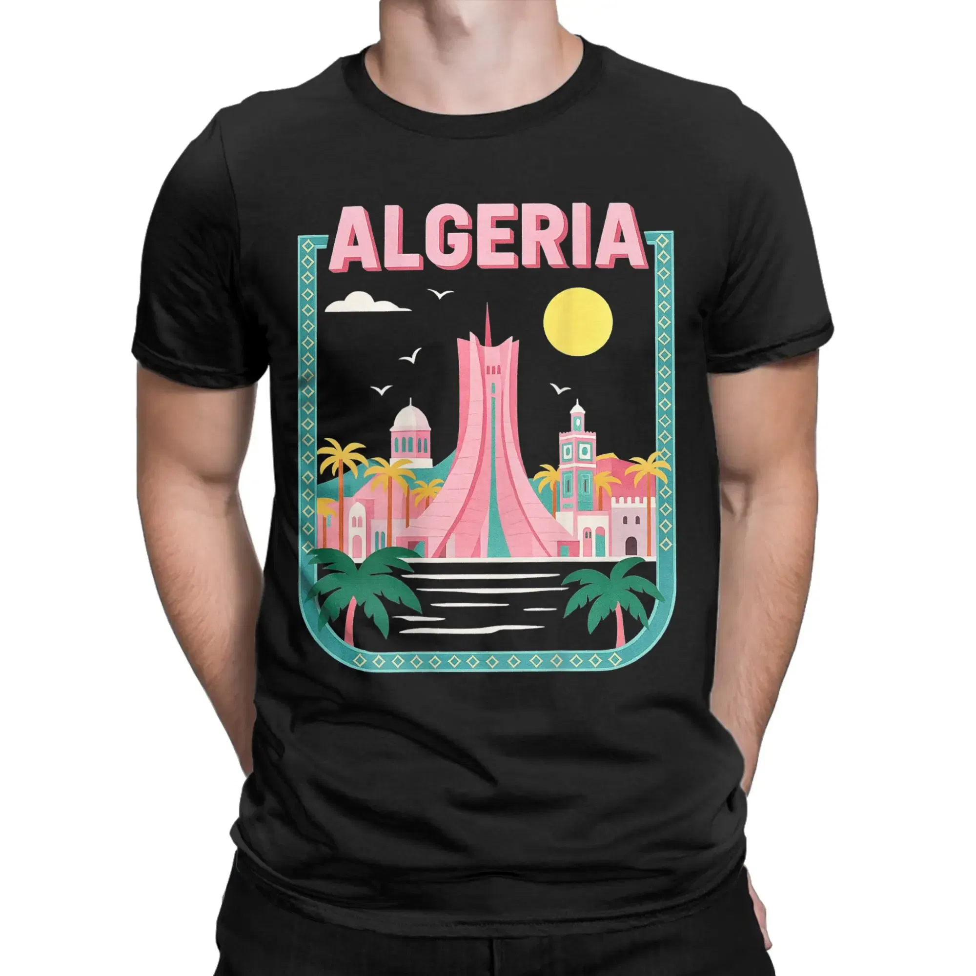 Color: Brown, Size: 5XL - Men Algeria DZ City Algerian T Shirts Africa Arab Pure Cotton Clothes Hipster Short Sleeve Crewneck Tees Gift Idea T-Shirt