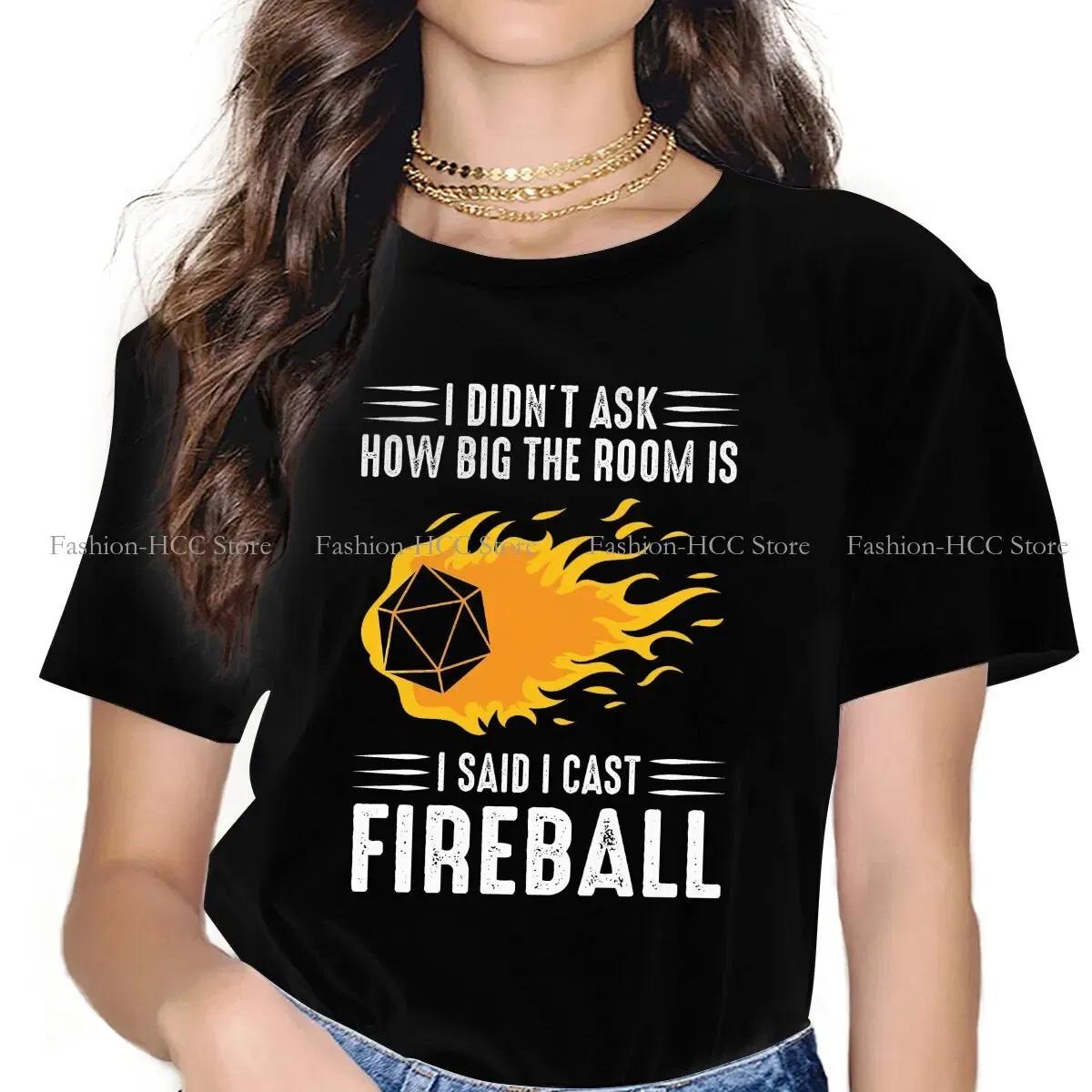 Color: black, Size: XL - I Cast Fireball Wizard Sorcerer DM Gift TTRPG Newest Polyester TShirts DND Game Female Graphic Streetwear T Shirt Round Neck