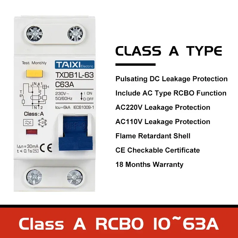 Rated Current: 16a, Ships From: CHINA, Poles Number: 1 - Type A AC CLASS Rcbo 110V 220V RCCB 10A 20A 40A 50A 63A 30mA Residual Current Circuit Breaker Leakage WIth Overload Protection