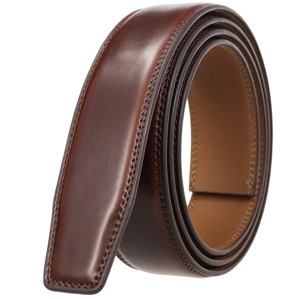 Color: Blue, Belt Length: 130cm - 90-130cm Brand No Buckle 3.0cm Wide Genuine Leather Automatic Belt Body Strap Without Buckle Belts Men Good Quality No Holes
