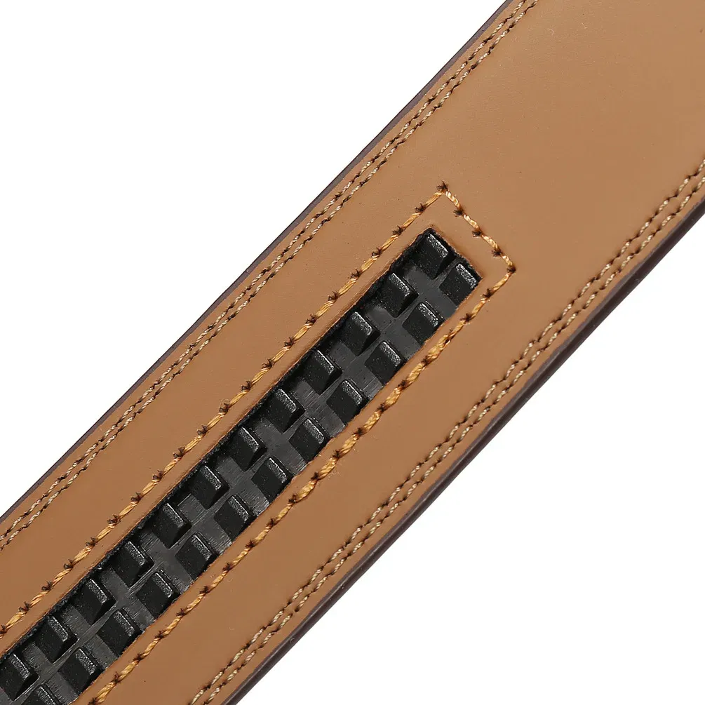 Color: Blue, Belt Length: 130cm - 90-130cm Brand No Buckle 3.0cm Wide Genuine Leather Automatic Belt Body Strap Without Buckle Belts Men Good Quality No Holes