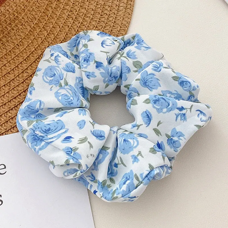 Color: Green - Gentle Sweet Women Floral Hair Ties Scrunchies Tulip Rose Flower Hair Rope Summer Ponytail Holder Rubber Band Hair Accessories