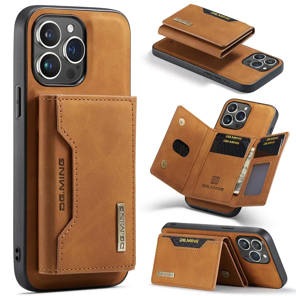 Color: Beige, Material: Wood - 2 In 1 Case For iPhone 16 15 14 13 12 11 Pro Max Plus XS Max XR 8 Plus SE 2022 Wallet Magnetic Leather Card Holder Pocket Cover