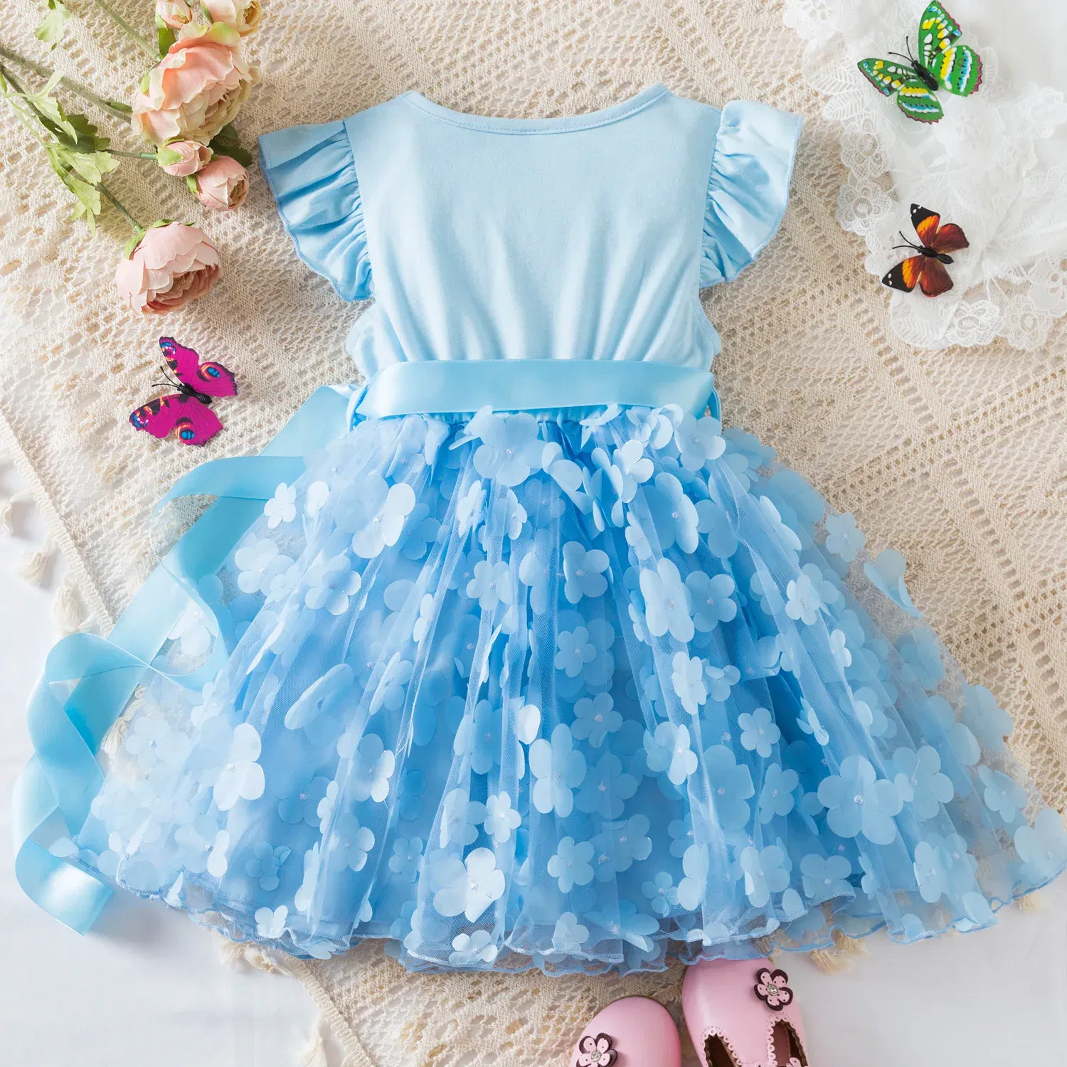 Color: WHITE, Size: XL - Hello Kitty Summer Dress for Kid's Casual Clothes 3D Butterfly Cute Baby Girls Princess Dress Party Dresses 2-6 Yrs