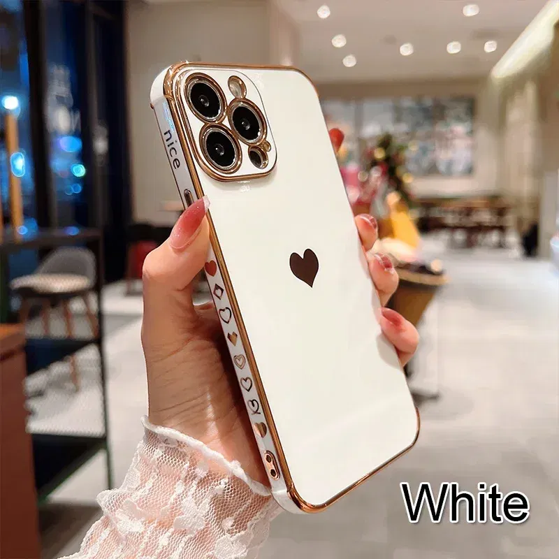 Color: MULTI, Compatible-Phone Models: For iPhone 8, Ships From: CN - Electroplating Side Love Heart Phone Case For IPhone 16 15 14 13 12 11 Pro Max XR 8 Plus SE2/SE3 Shockproof Back Cover