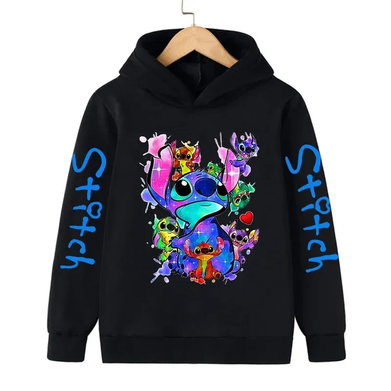 Color: army green, Size: 12" - New in Cool Stitch Hoodie Children Cartoon Clothes Kid Girl Boy Lilo and Stitch Sweatshirt Manga Hoody Baby Casual Top