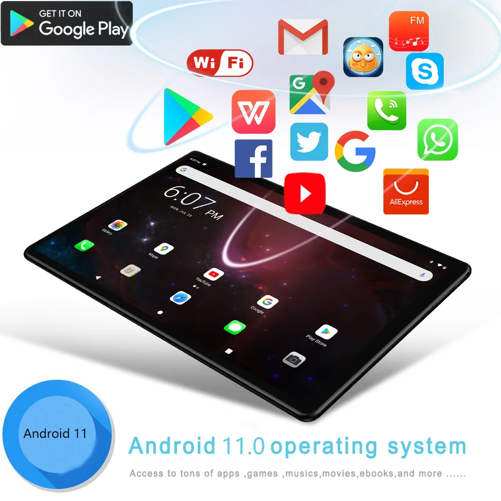 Color: Silver, Bundle: Bundle 2 - New 10.1 Inch Android Tablet Pc Google Play Dual Cameras Octa Core Dual SIM Phone Call Tablets Bluetooth Wifi 4GB RAM 64GB ROM