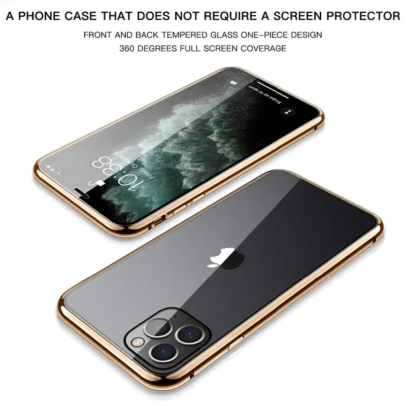 Color: Silver, Material: nylon - Magnetic Metal Case For iPhone 15 14 13 12 11 Pro 14Pro Max XS X XR 7 8 14Plus 12 Mini SE 2020 Double Sided Tempered Glass Cover