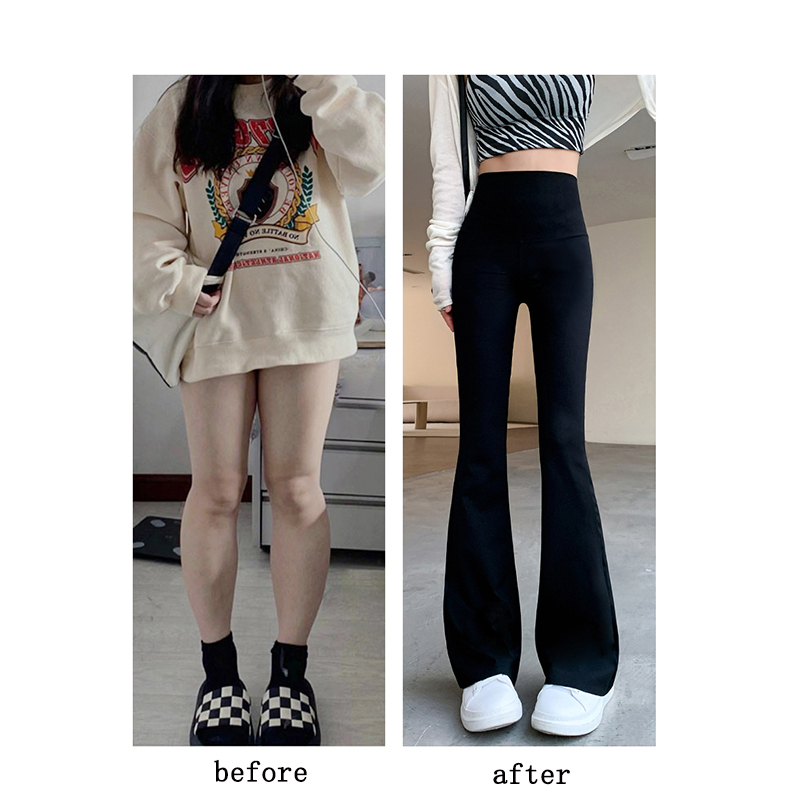 Color: Gold, Size: M - Women Flare Pants Slim High Waist Solid Sexy Shark Flare Pants Fashion Casual Streetwear Elastic Butt Lift Skinny Leggings