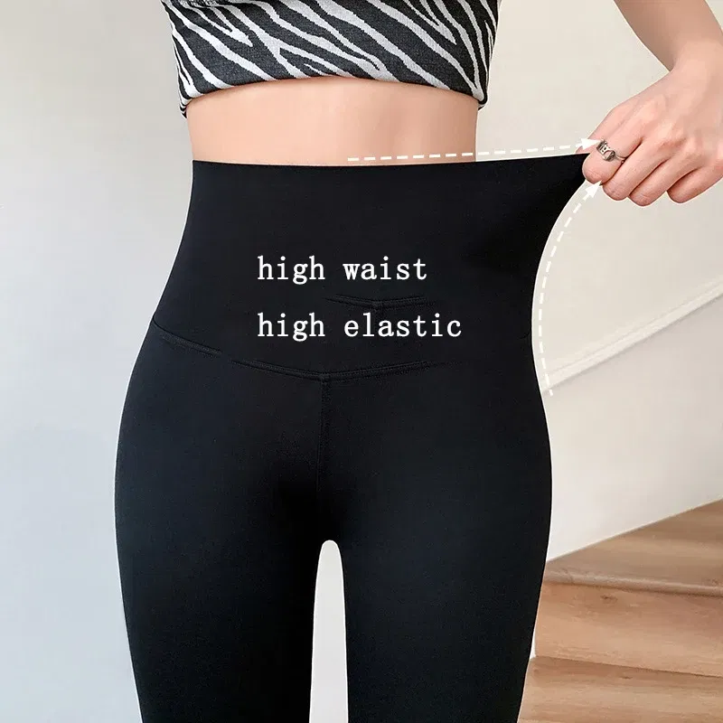 Color: Gold, Size: M - Women Flare Pants Slim High Waist Solid Sexy Shark Flare Pants Fashion Casual Streetwear Elastic Butt Lift Skinny Leggings