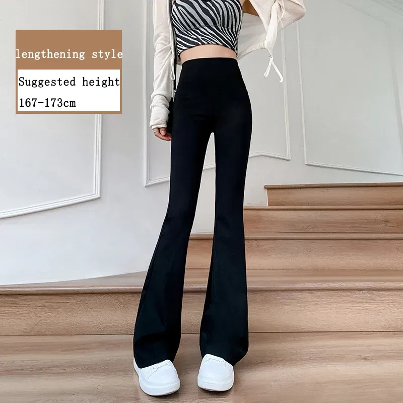 Color: Gold, Size: M - Women Flare Pants Slim High Waist Solid Sexy Shark Flare Pants Fashion Casual Streetwear Elastic Butt Lift Skinny Leggings