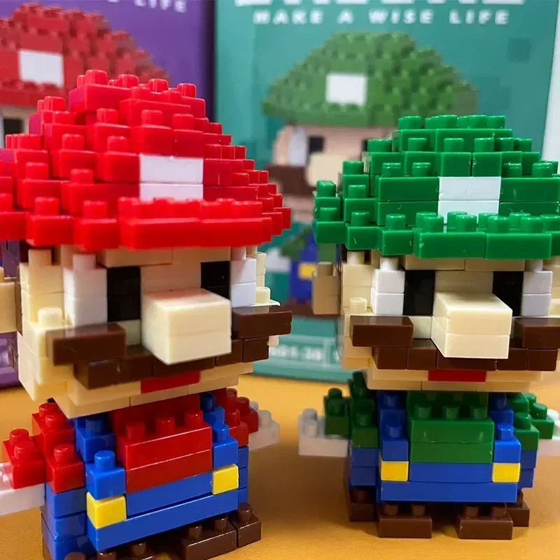 Color: Black - Super Mario Bros Building Blocks  Luigi Cartoon CharacterAssembled Model Building Block Dolls Toys Children Gifts Toy Figures