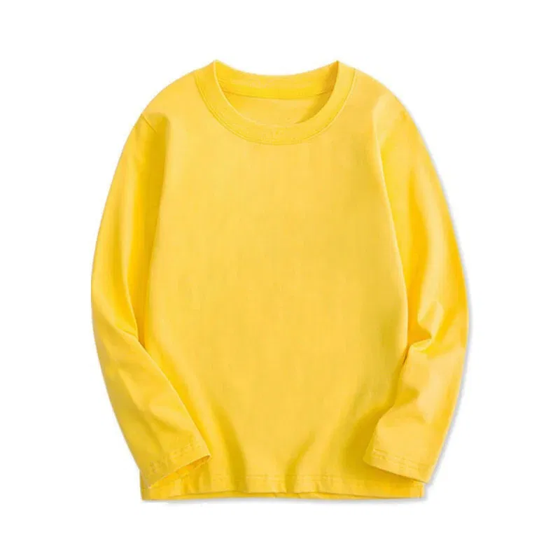 Color: Blue, Kid Size: 6 - 7 Colors Spring Long Sleeve Tees Children's T-shirt Cotton Solid Colour Base Coat Leisure Wear Boys Girls Tops Kids Clothes