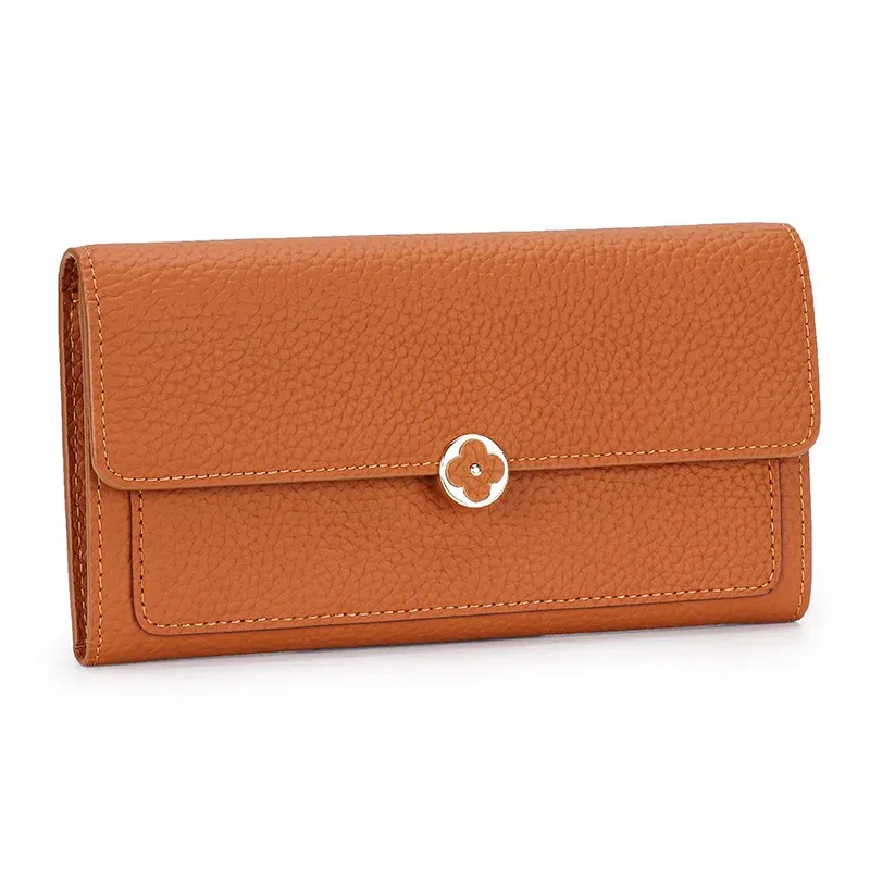 Color: Yellow - Women's Wallet 2025 New Full Leather Long Wallet Cross-border First Layer Cowhide Women's Long Clip Leather Clutch Pouch