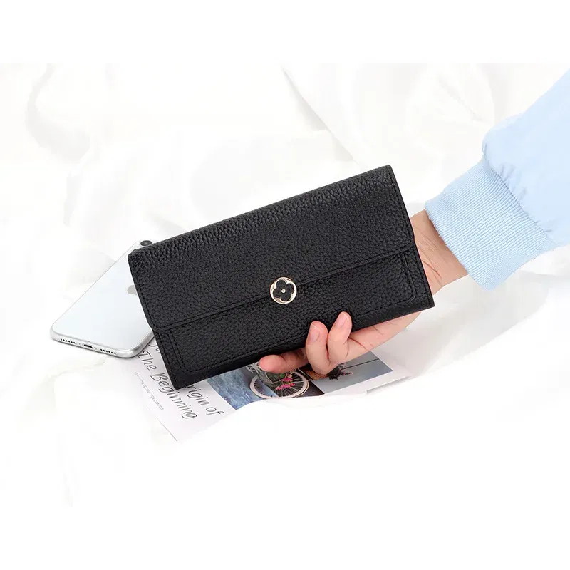 Color: Yellow - Women's Wallet 2025 New Full Leather Long Wallet Cross-border First Layer Cowhide Women's Long Clip Leather Clutch Pouch