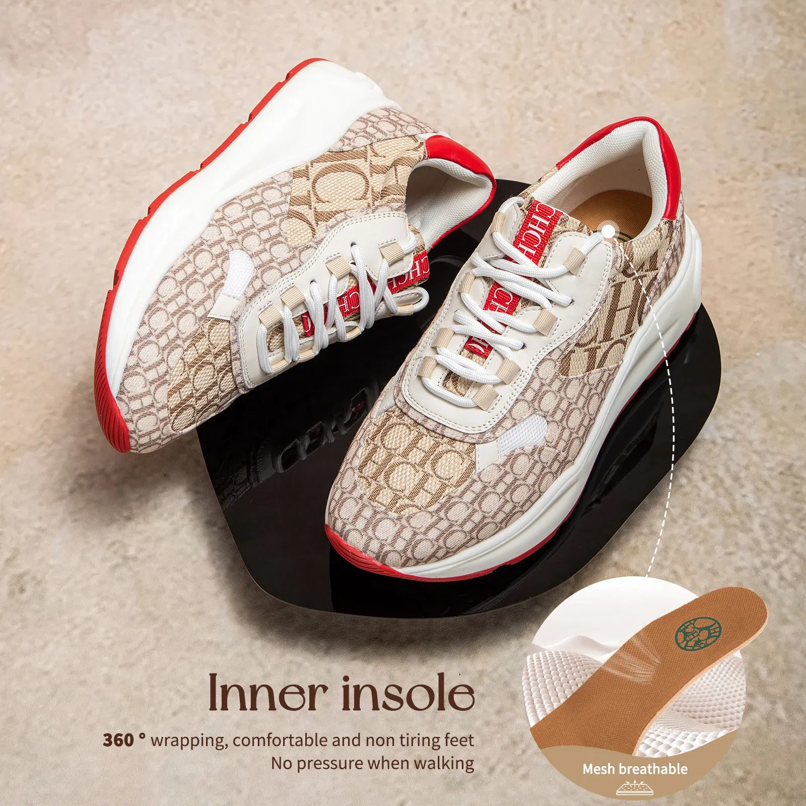 Color: Khaki, Shoe Size: 37 - Alphabet Print Design New Women's Flat Shoes Simple Versatile Lightweight Comfortable Fashion Women's Casual Shoes