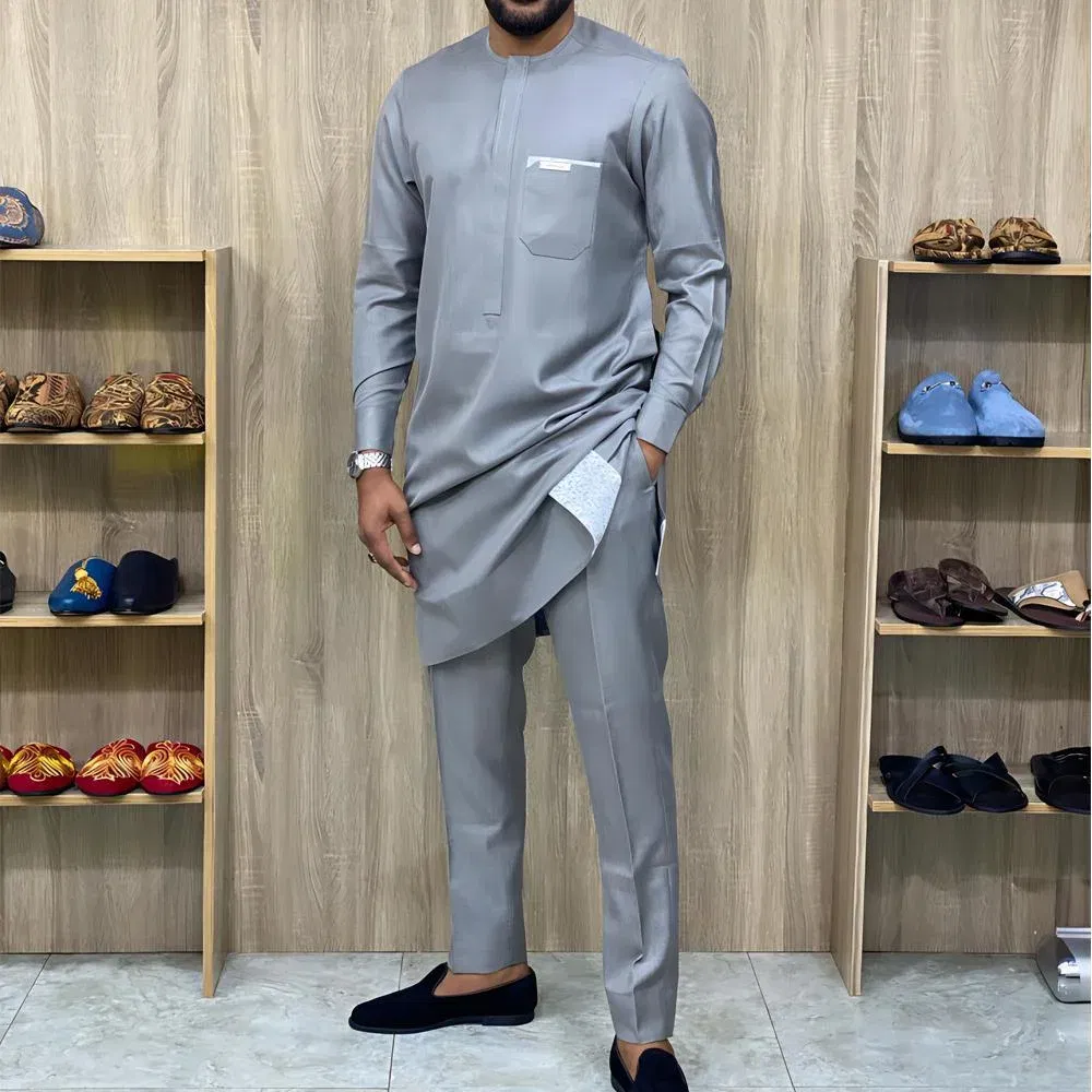 Color: Mint, Size: L - 2025 new traditional men's suit luxury gentleman's shirt suit casual travel banquet men's two-piece set fashionable men's suit