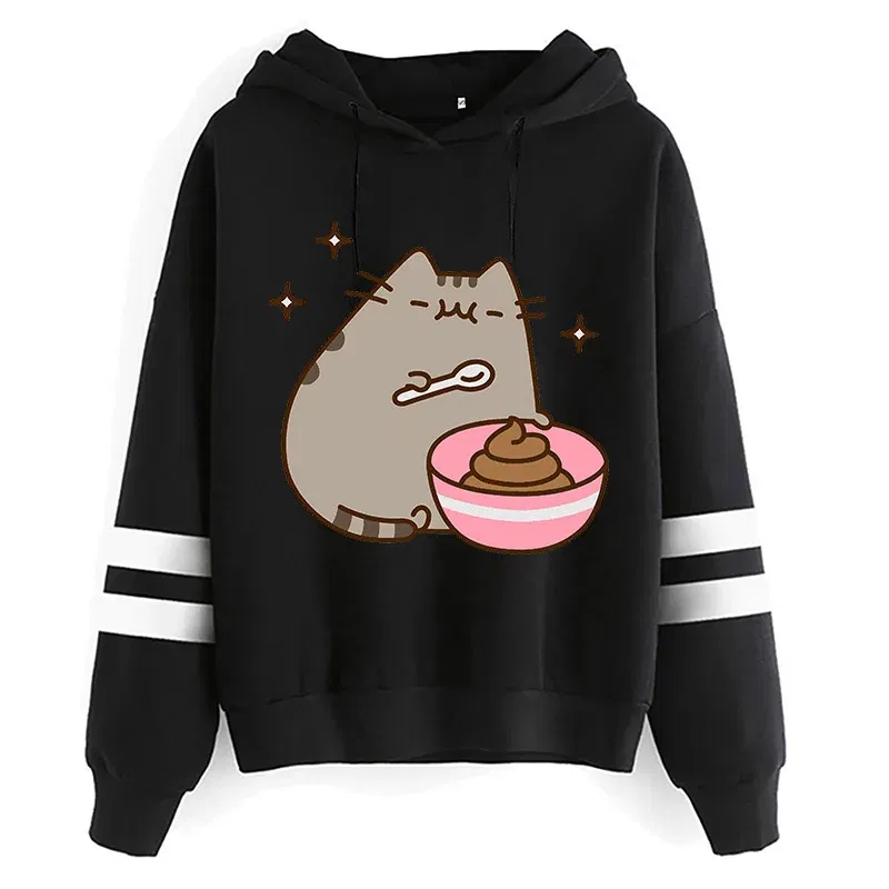 Color: ROYAL BLUE, Size: S - Women Ullzang Cute Cat Funny Cartoon Sweatshirt Pusheen Cat Kawaii Harajuku Korean Style Hoodies Graphic Fashion Hoody Female