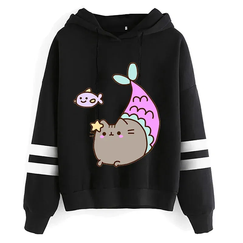 Color: ROYAL BLUE, Size: S - Women Ullzang Cute Cat Funny Cartoon Sweatshirt Pusheen Cat Kawaii Harajuku Korean Style Hoodies Graphic Fashion Hoody Female